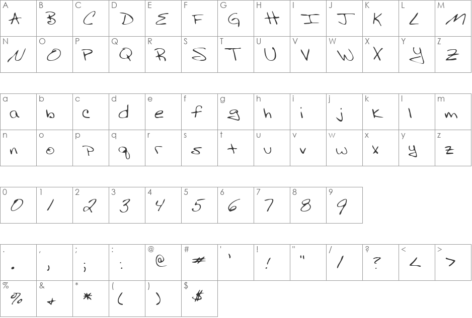 LEHN003 font character map preview