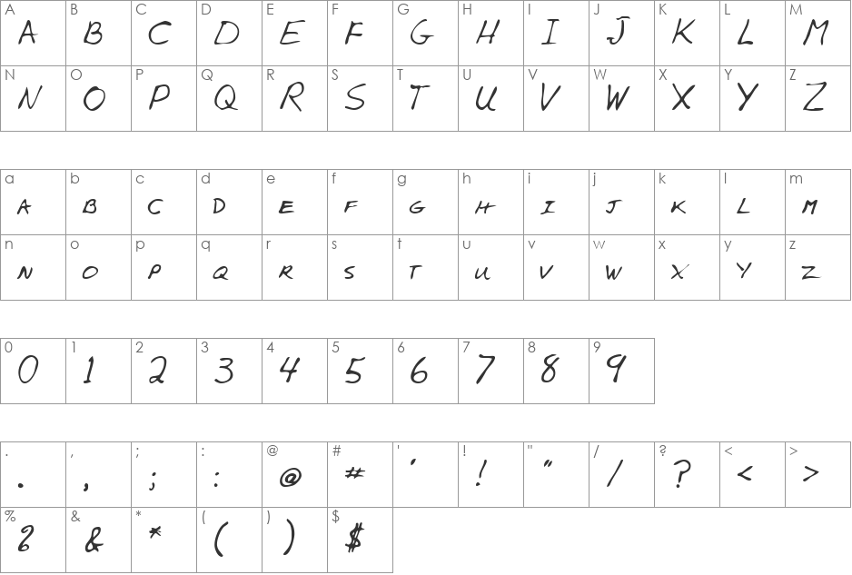 LEHN005 font character map preview
