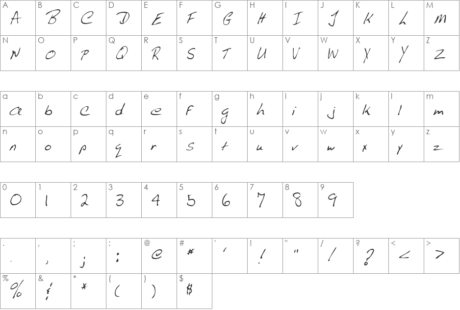 LEHN009 font character map preview