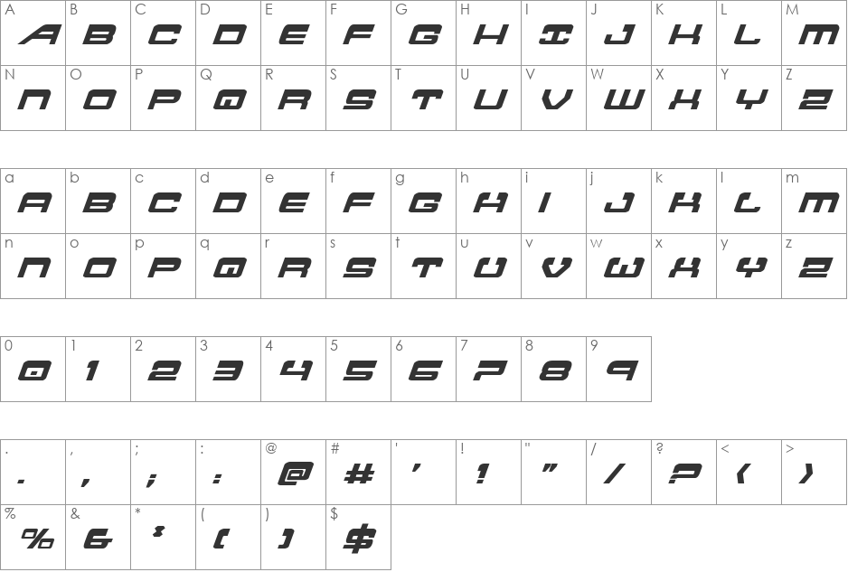 Atlantia Italic font character map preview