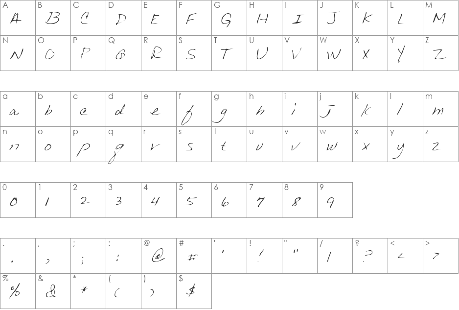 LEHN013 font character map preview