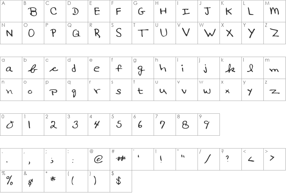 LEHN017 font character map preview