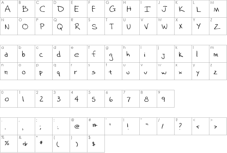 LEHN018 font character map preview