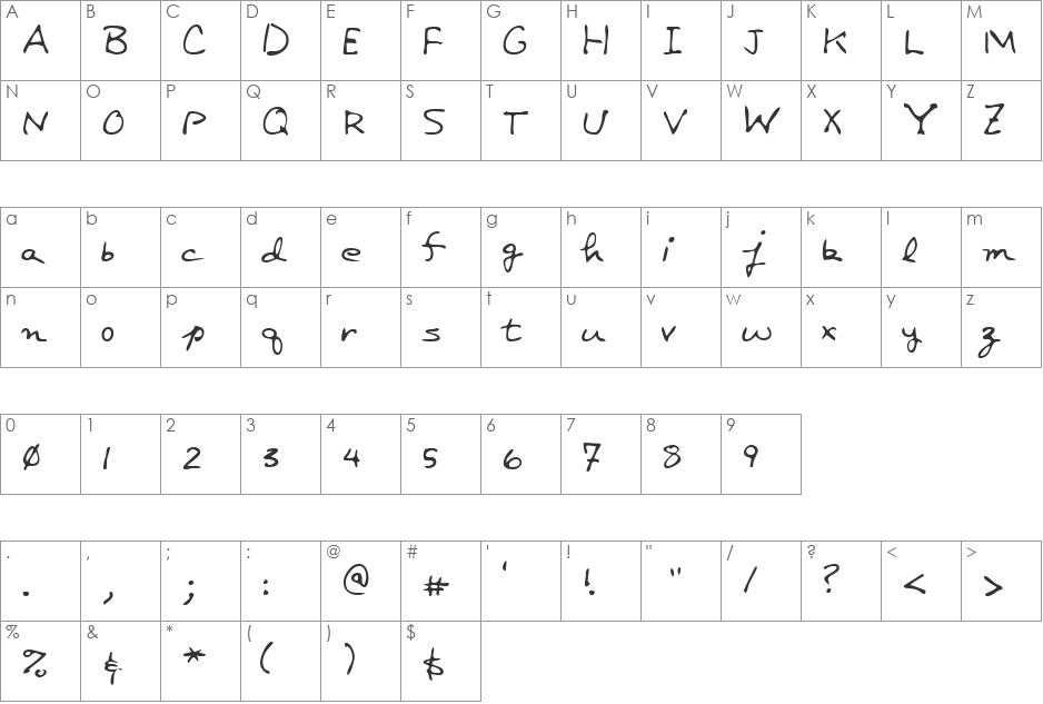 LEHN020 font character map preview