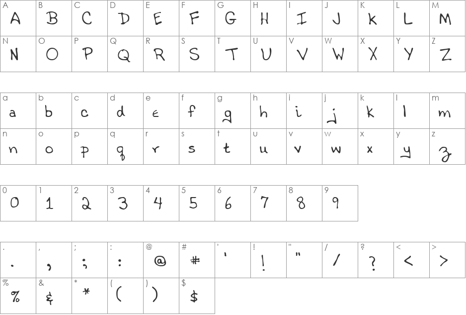 LEHN021 font character map preview