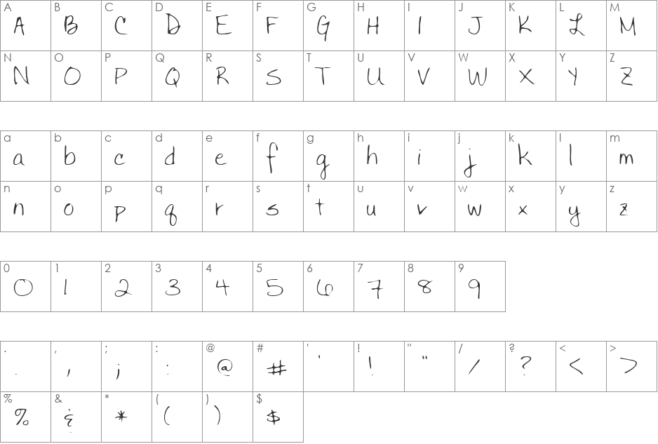 LEHN030 font character map preview
