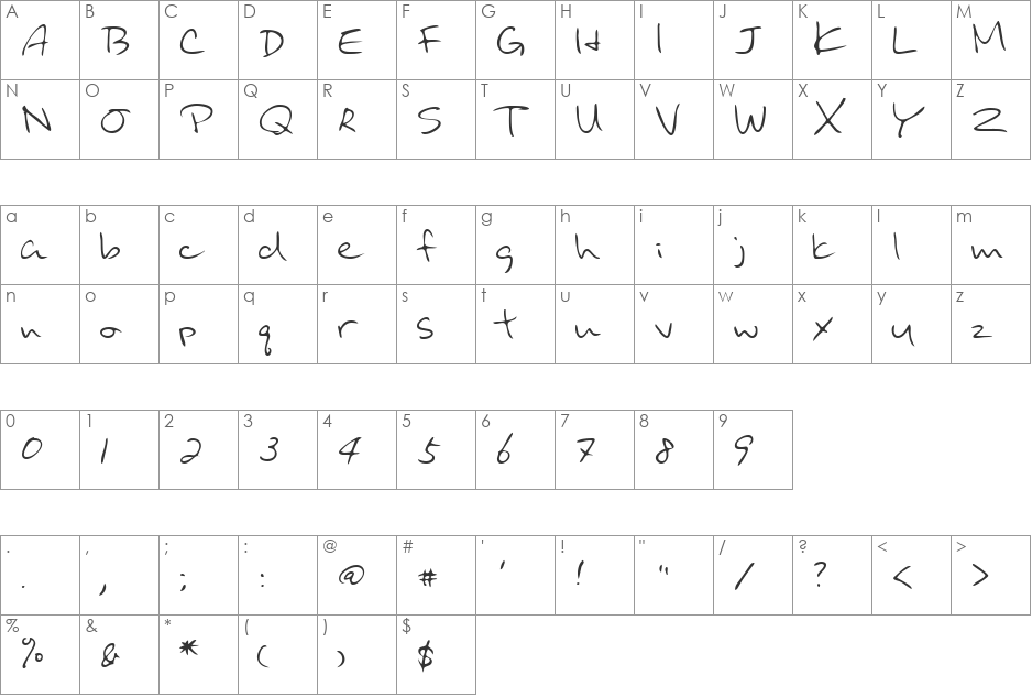 LEHN031 font character map preview