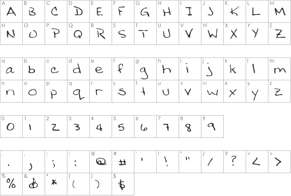LEHN032 font character map preview