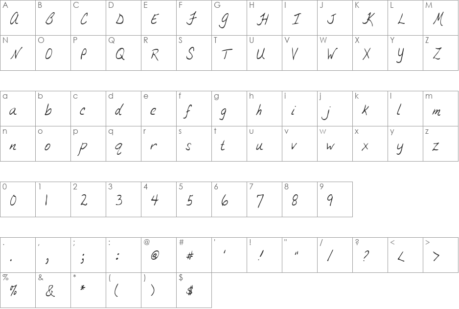 LEHN033 font character map preview