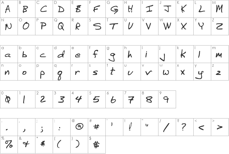 LEHN041 font character map preview