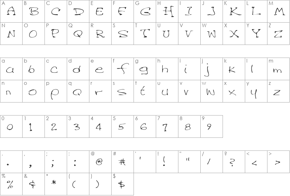 LEHN045 font character map preview