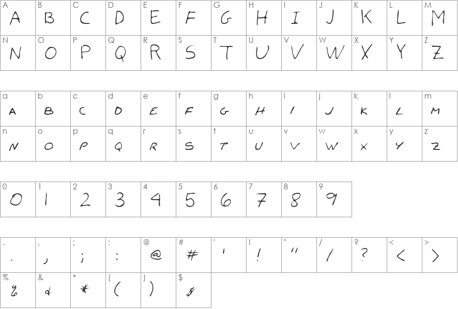 LEHN051 font character map preview
