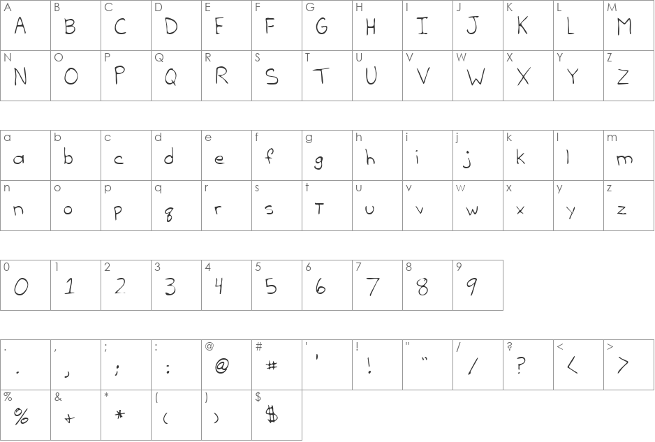 LEHN052 font character map preview