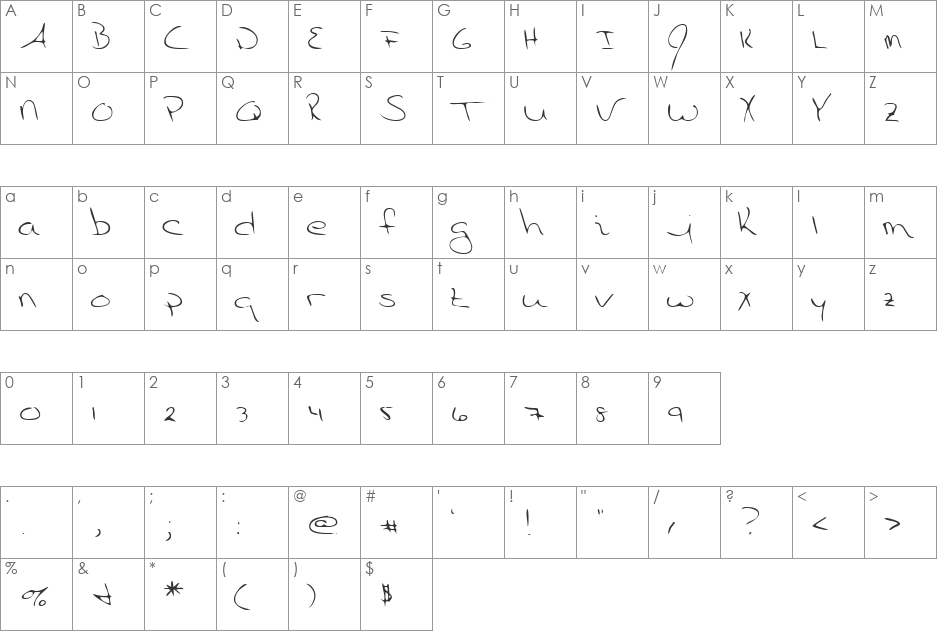 LEHN055 font character map preview