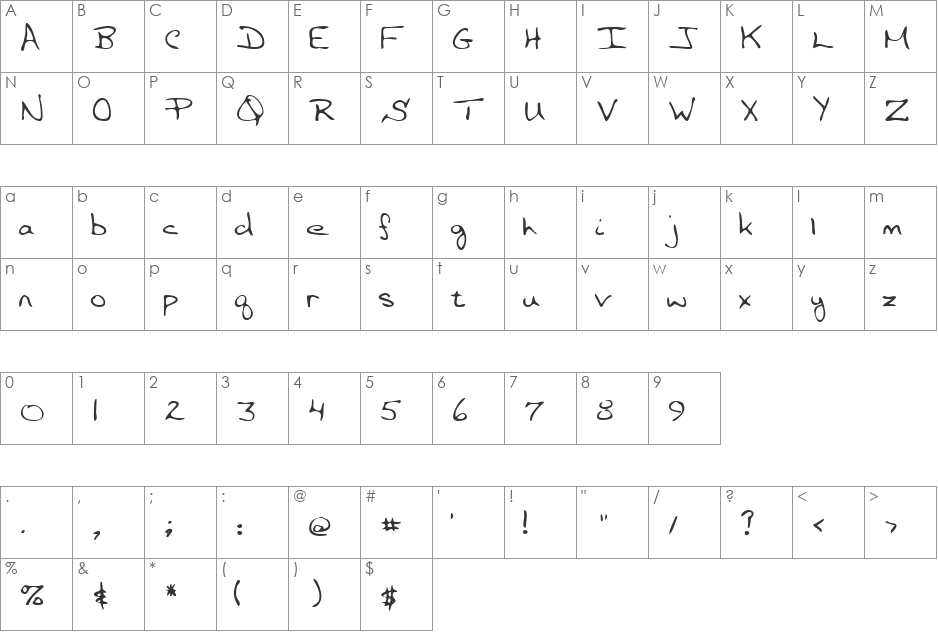 LEHN057 font character map preview