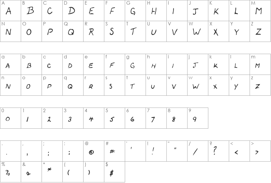 LEHN059 font character map preview