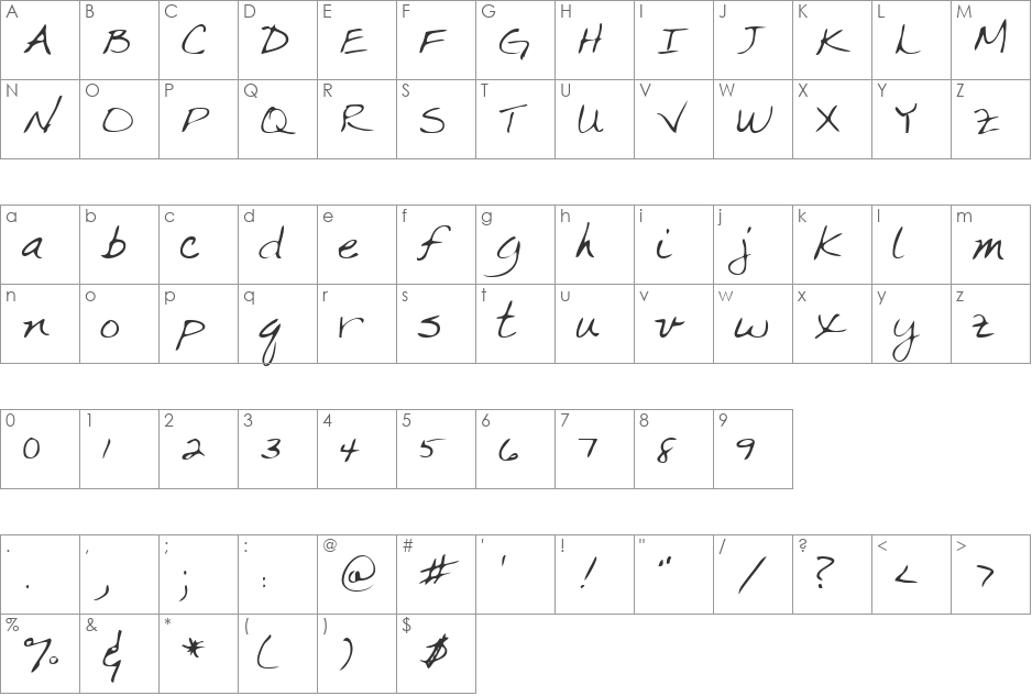 LEHN063 font character map preview
