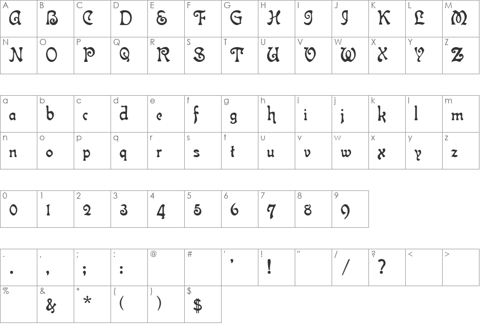 Atlantis font character map preview