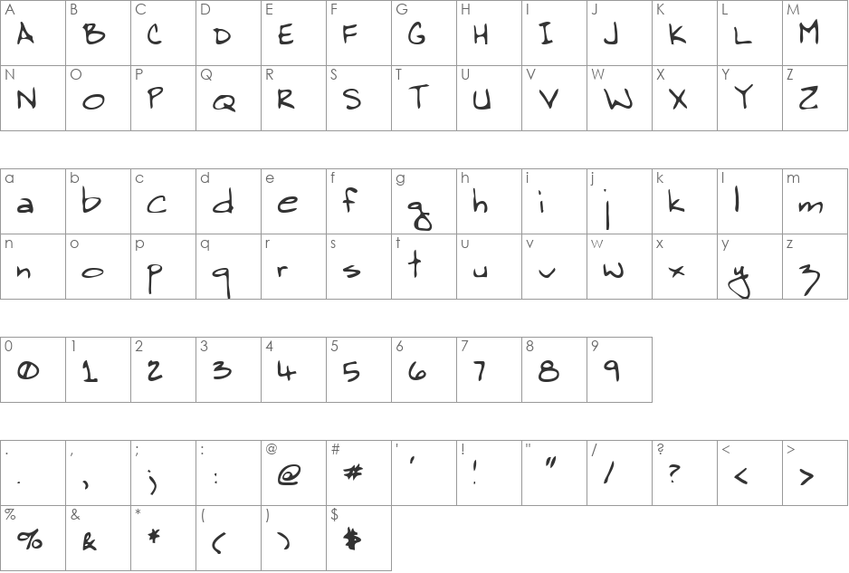 LEHN085 font character map preview