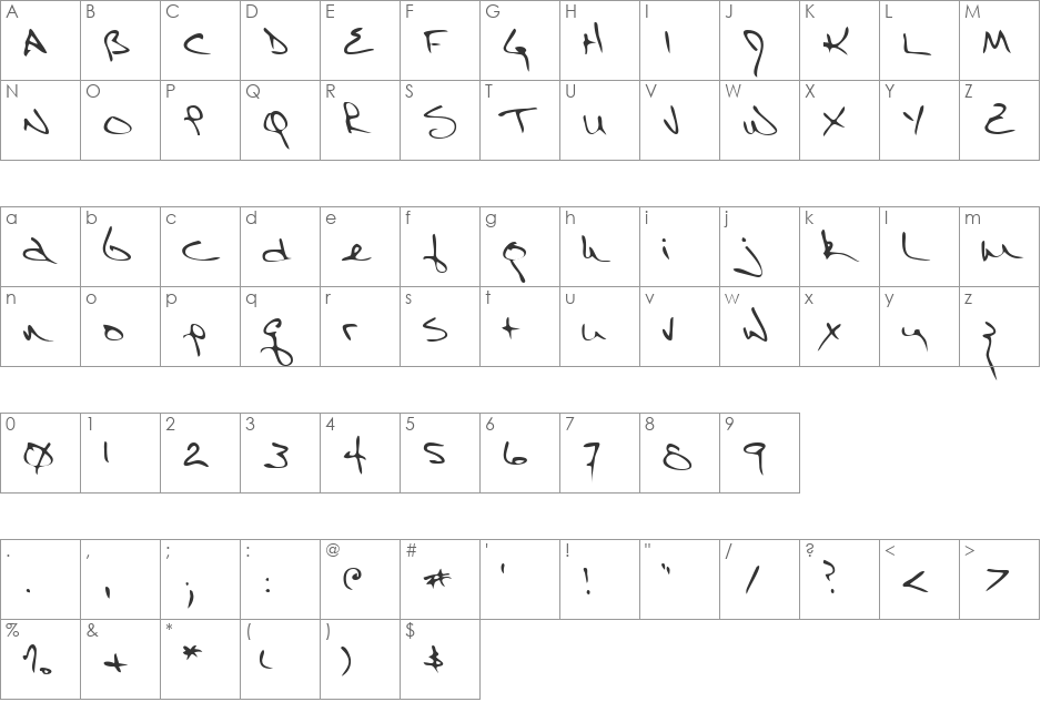 LEHN086 font character map preview