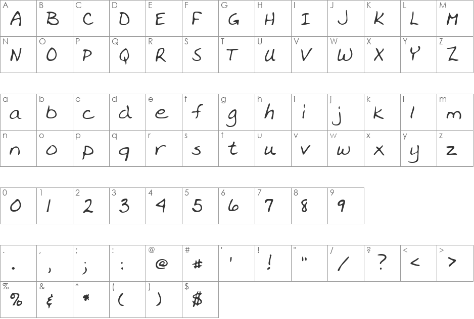 LEHN091 font character map preview