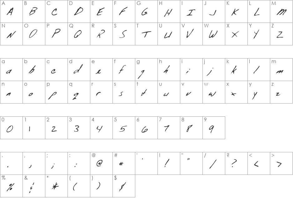 LEHN097 font character map preview