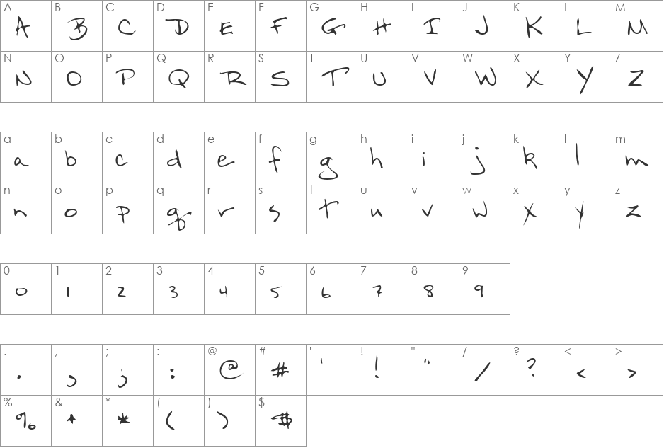 LEHN098 font character map preview