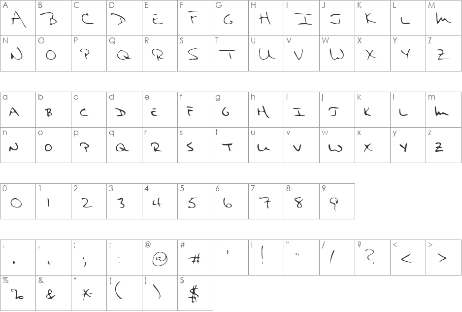 LEHN103 font character map preview