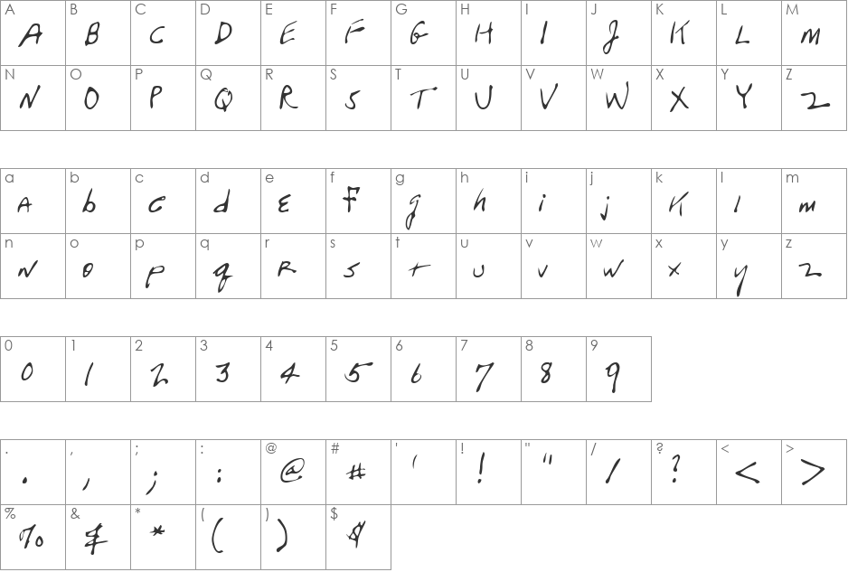LEHN104 font character map preview