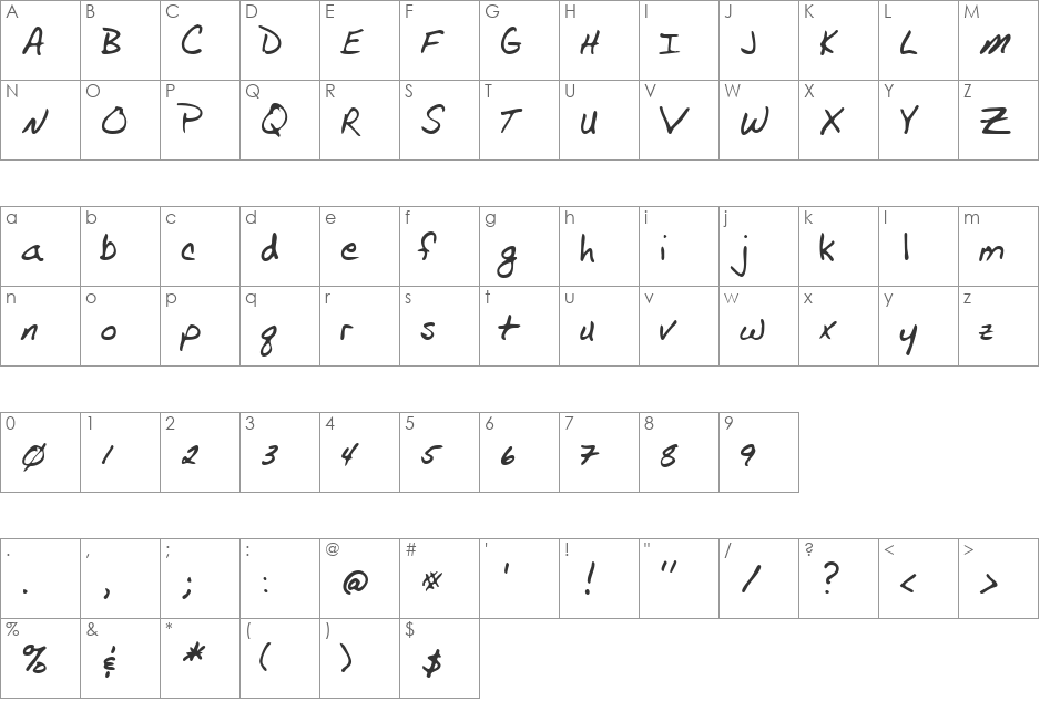 LEHN105 font character map preview