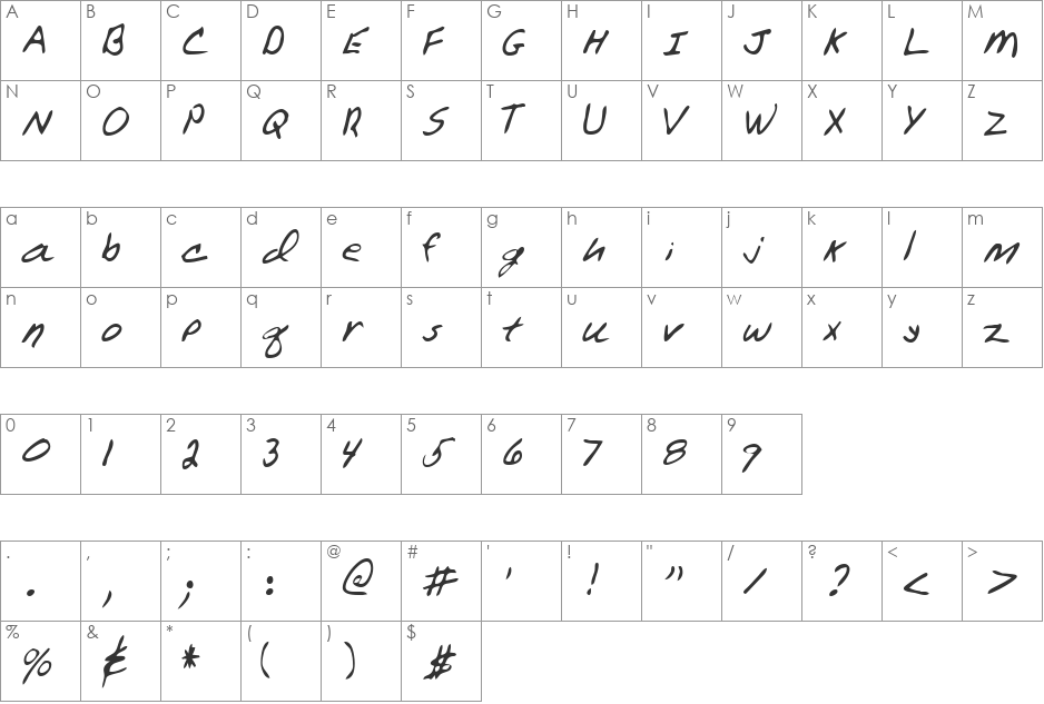 LEHN106 font character map preview
