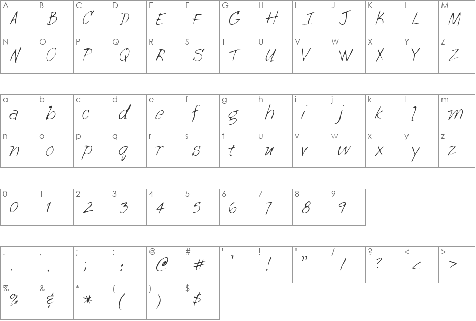 LEHN113 font character map preview