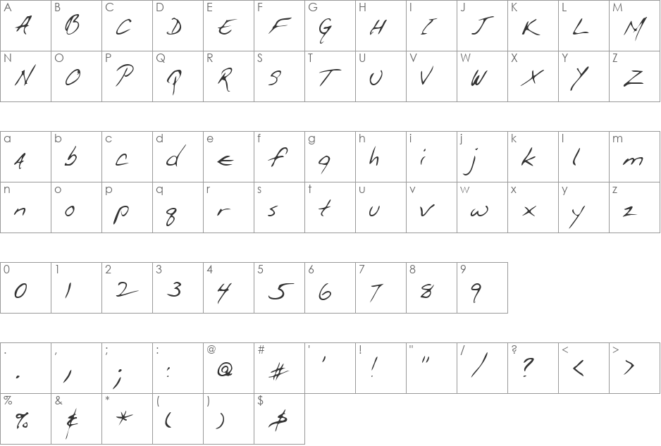 LEHN114 font character map preview