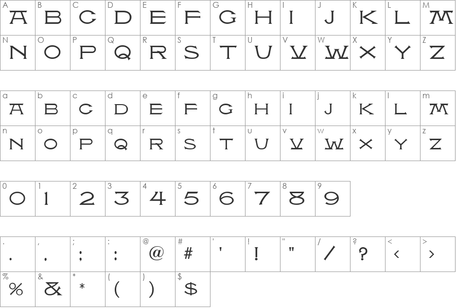 Atlantis MF font character map preview