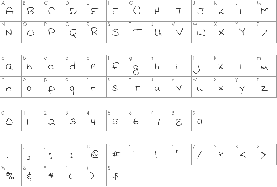 LEHN116 font character map preview