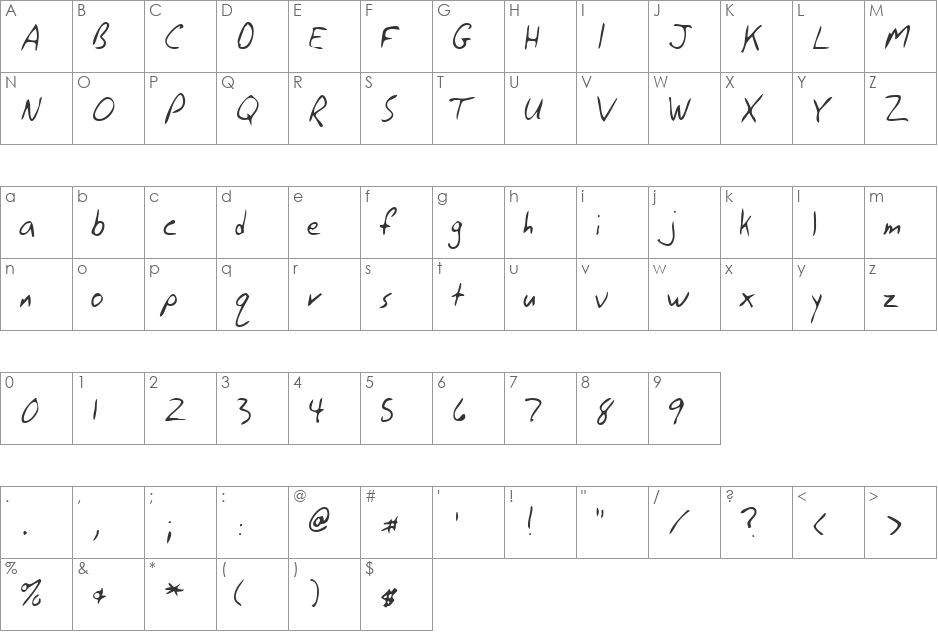 LEHN117 font character map preview