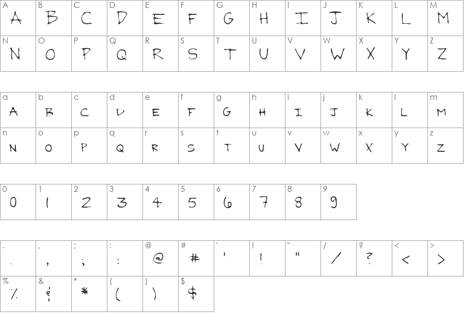 LEHN120 font character map preview