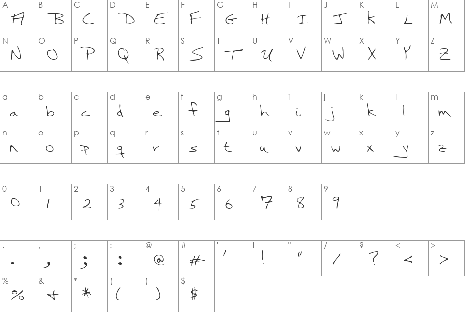 LEHN121 font character map preview