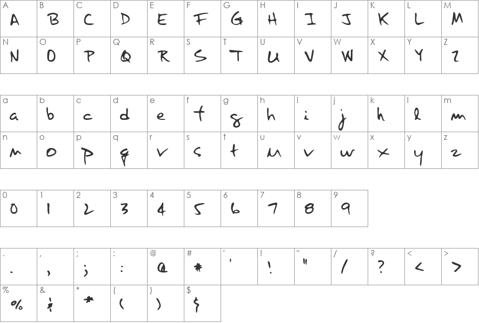 LEHN122 font character map preview