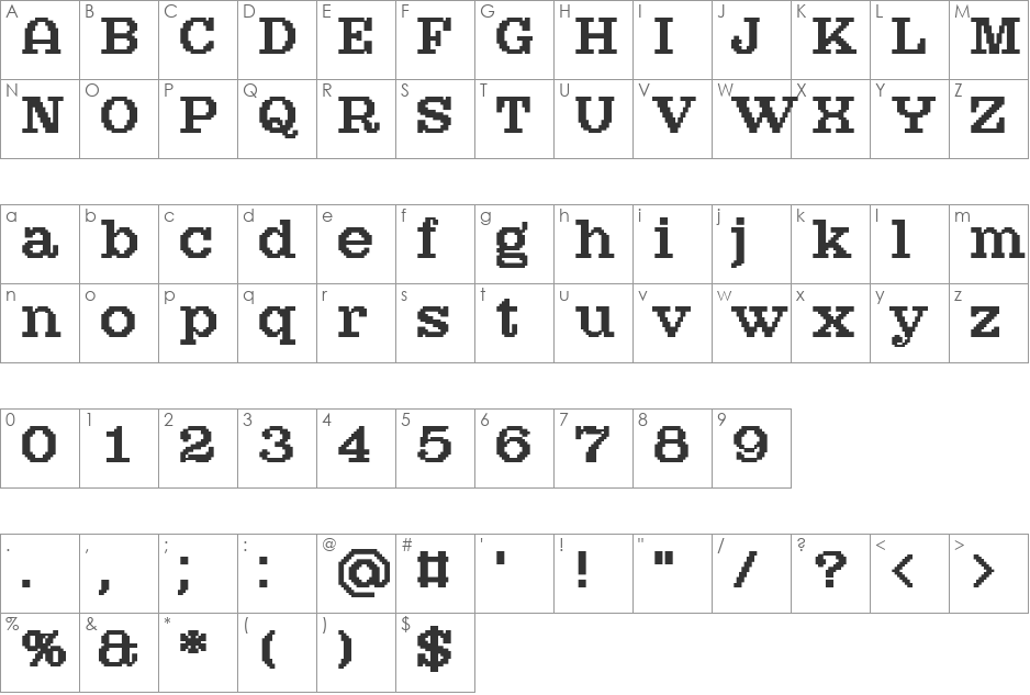 AtlantisHeadBold font character map preview
