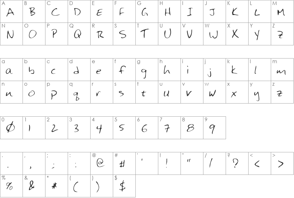 LEHN125 font character map preview