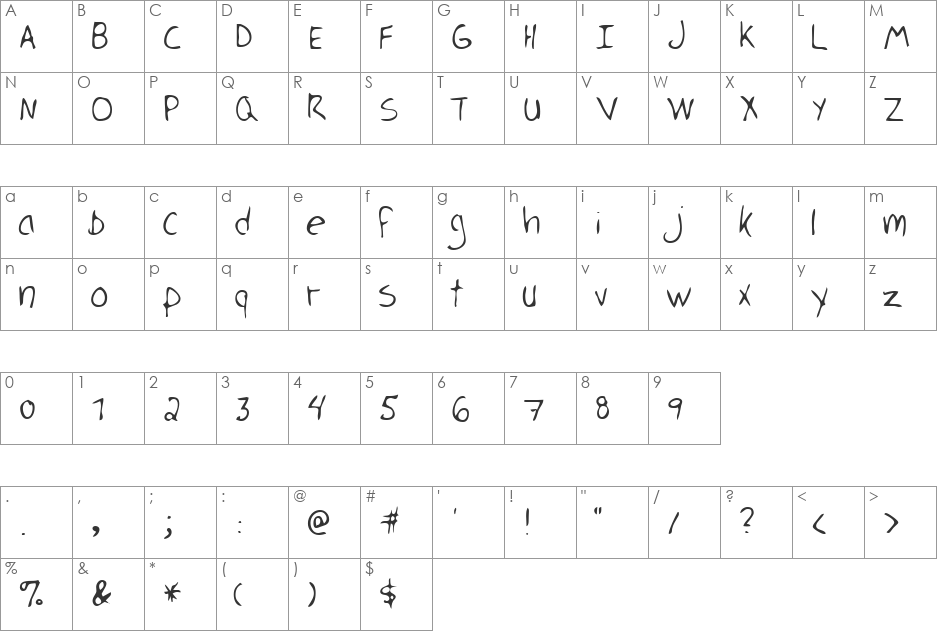 LEHN128 font character map preview