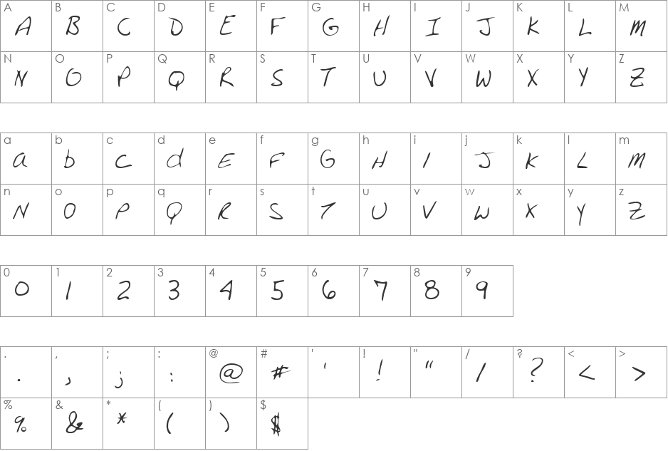 LEHN130 font character map preview