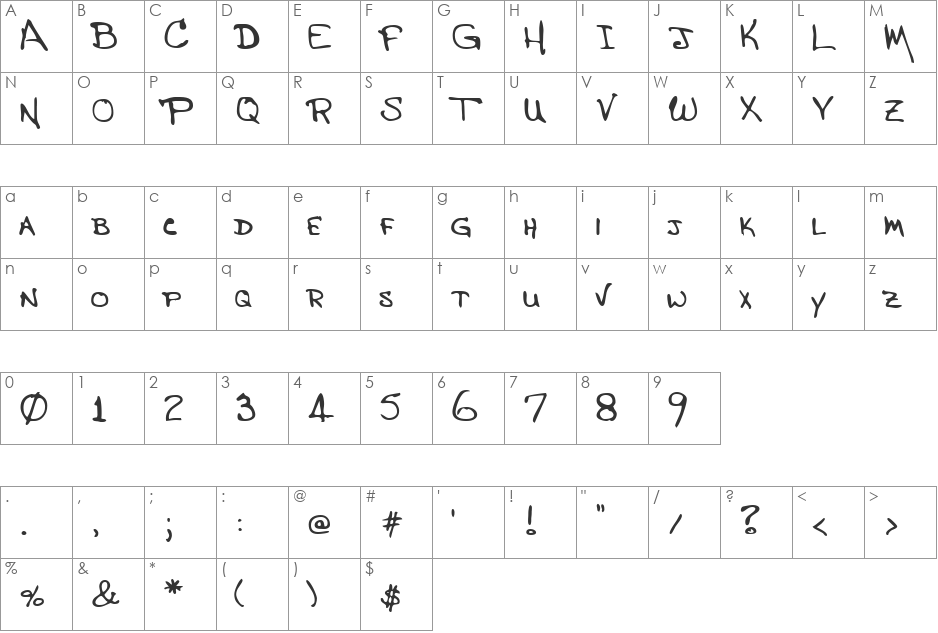 LEHN139 font character map preview