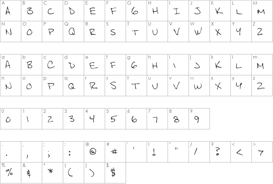 LEHN140 font character map preview