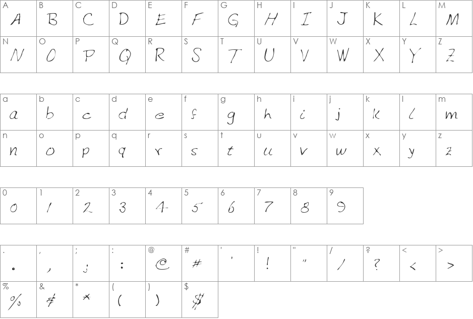 LEHN151 font character map preview