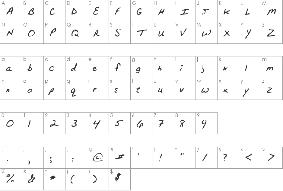 LEHN152 font character map preview