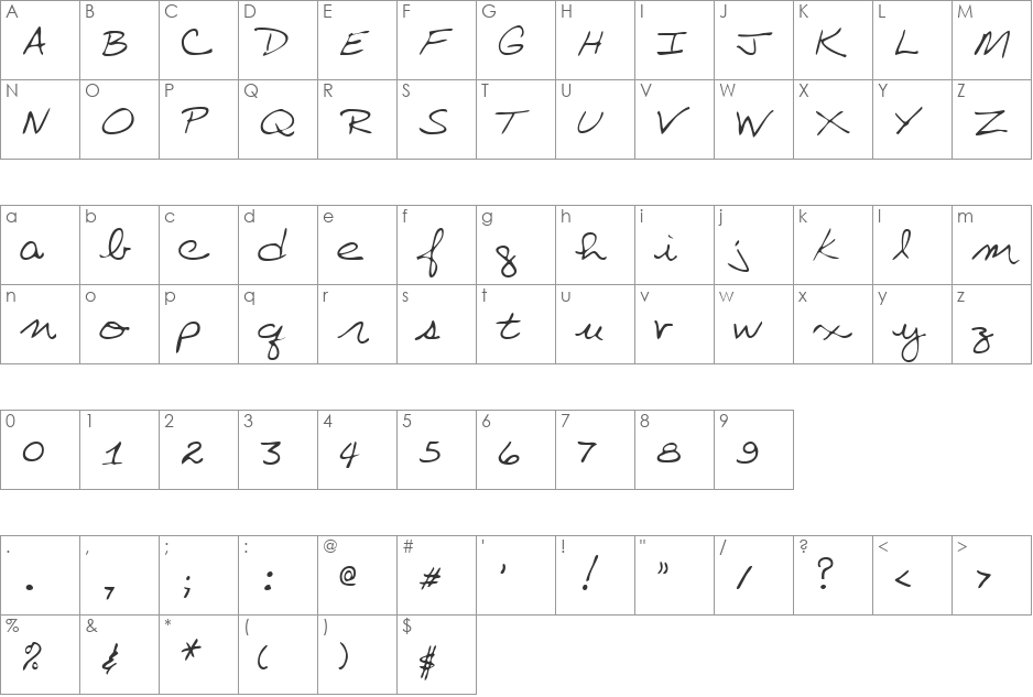 LEHN157 font character map preview