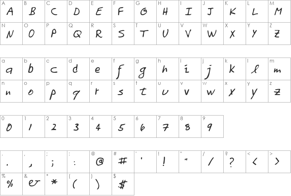 LEHN158 font character map preview