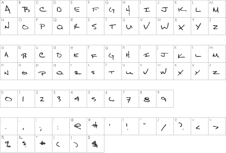 LEHN159 font character map preview